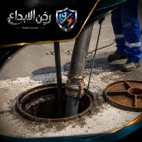 تنظيف مجاري في الفجيرة 0553689103 ركن الابداع خرطوم شفط رئيسي مثبت داخل غرفة تفتيش أرضية لـ سحب المياه العميقة ومعالجة الانسدادات بفاعلية.