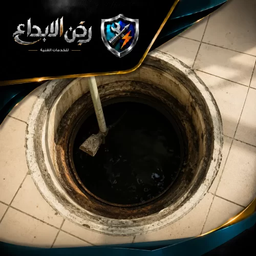 حل إنسداد مواسير الصرف الصحي الشارقة 0553689103 ركن الابداع فتحة تفتيش أرضية مخصصة لشبكة صرف صحي تظهر بداخلها المياه والأنابيب لتسهيل أعمال الصيانة الدورية.