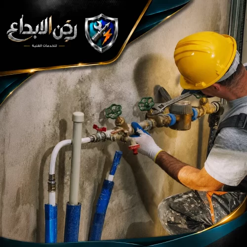 معلم سباك في الفجيرة 0553689103 ركن الابداع فني محترف يقوم بتركيب شبكات مياه وتوصيل المحابس الرئيسية للجدران بدقة وأمان تام.
