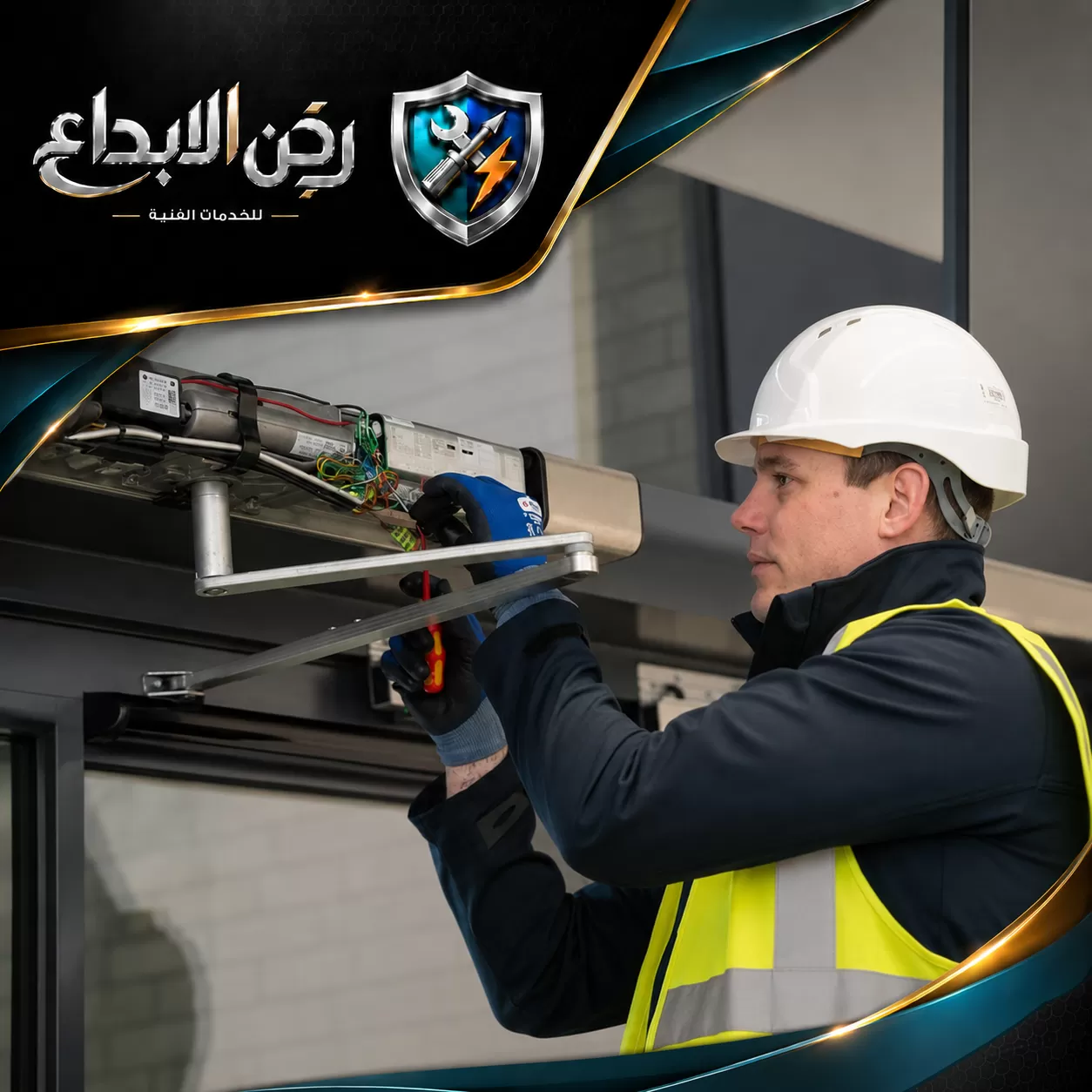 اطلب صيانة الأبواب الأوتوماتيكية في دبي: 0553689103 فني يقوم بفحص وصيانة نظام تشغيل باب أوتوماتيكي لضمان كفاءة الأداء ومعالجة الأعطال.