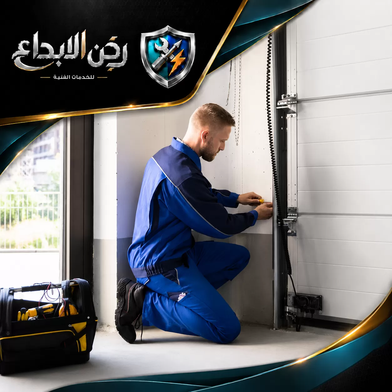 تواصل الآن لتصليح ابواب اتوماتيك في دبي: 0553689103 فني متخصص يقوم بصيانة وإصلاح باب كراج أوتوماتيكي لضمان التشغيل السلس ومعالجة الأعطال.